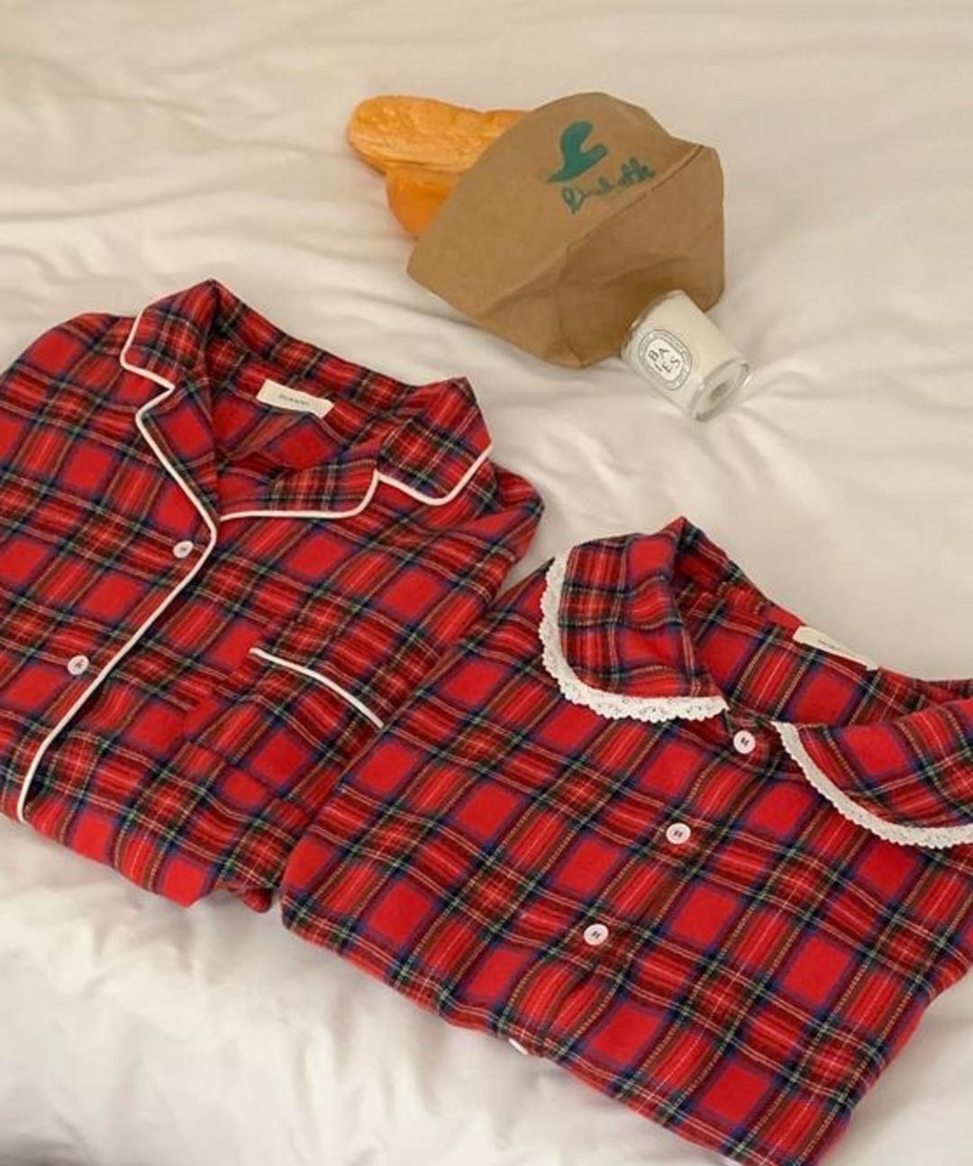 쁘렌디 투투 겨울 잠옷 체크 수면 파자마 홈웨어 세트 2size