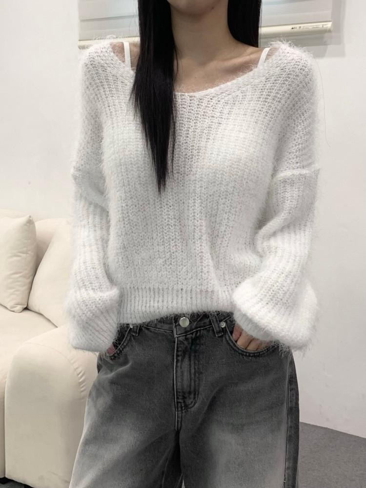 퓨어 브이넥 플러피 니트