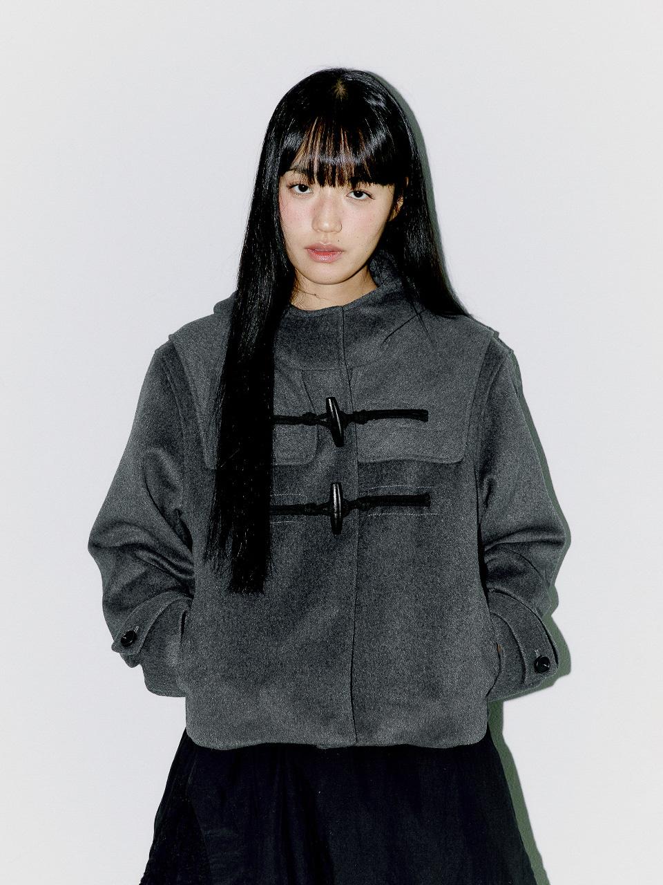 WOOL DUFFLE SHORT COAT, CHARCOAL