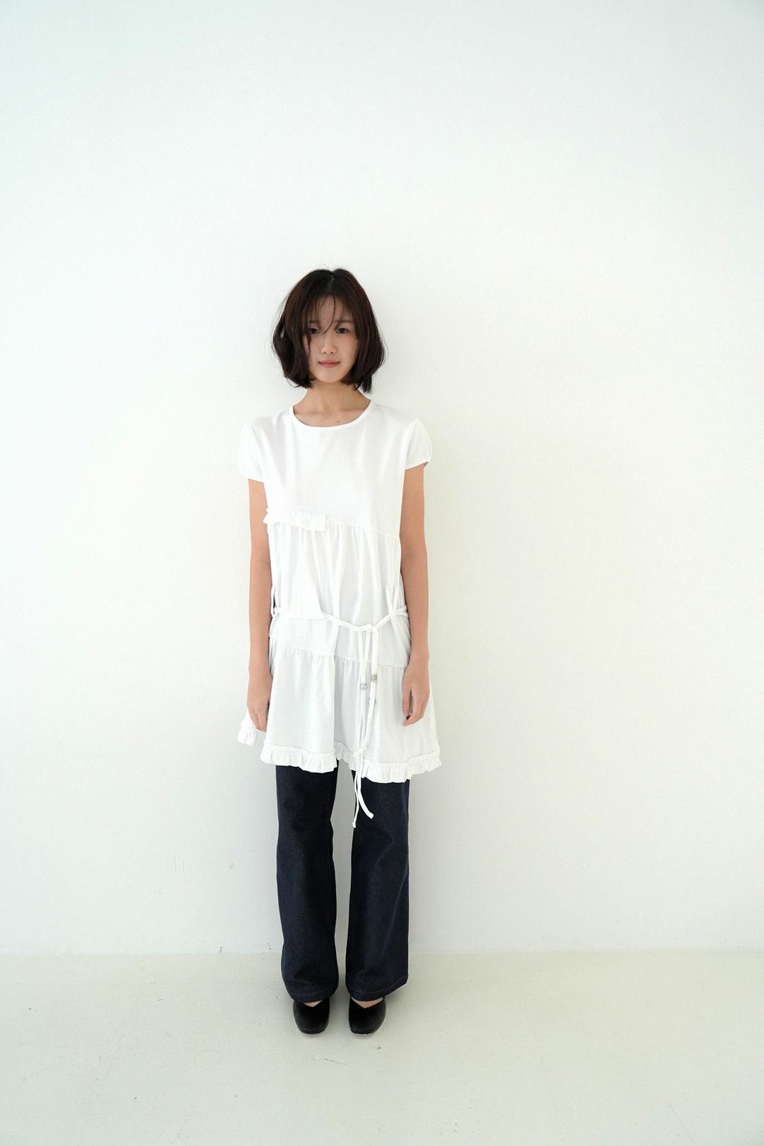 Shirring dress, white