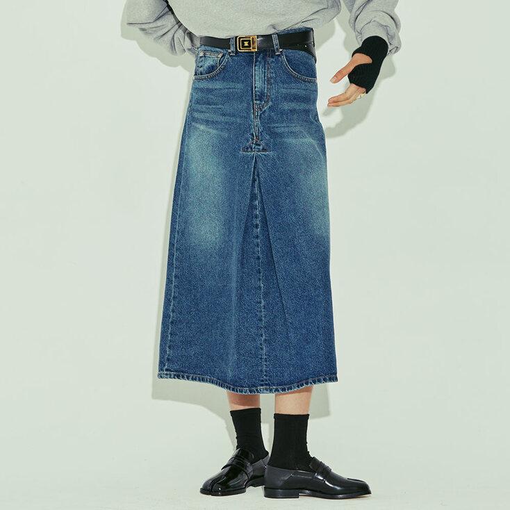 FRONT TUCK SLIM SKIRT / BLUE