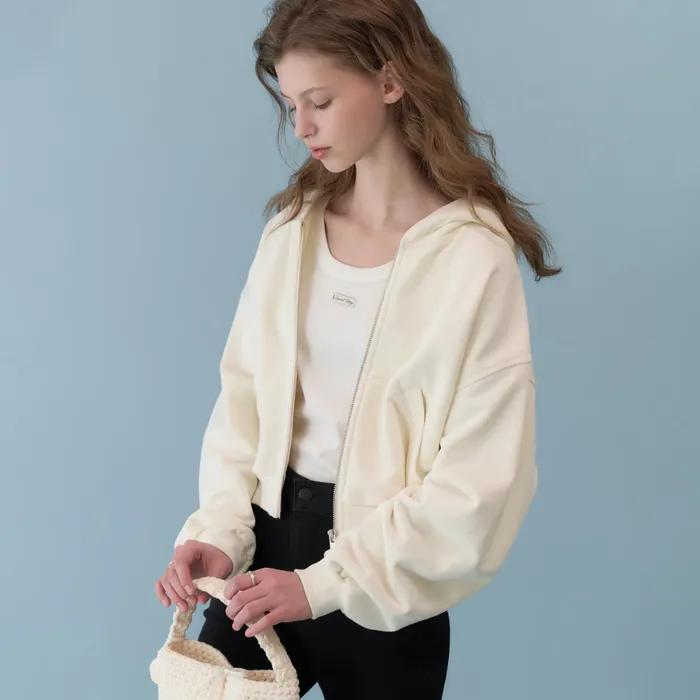 [2차] Lettering Cotton Hoodie Zip Up (Ivory)