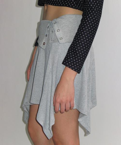 롤오버 스냅 플레어 스커트_멜란지그레이