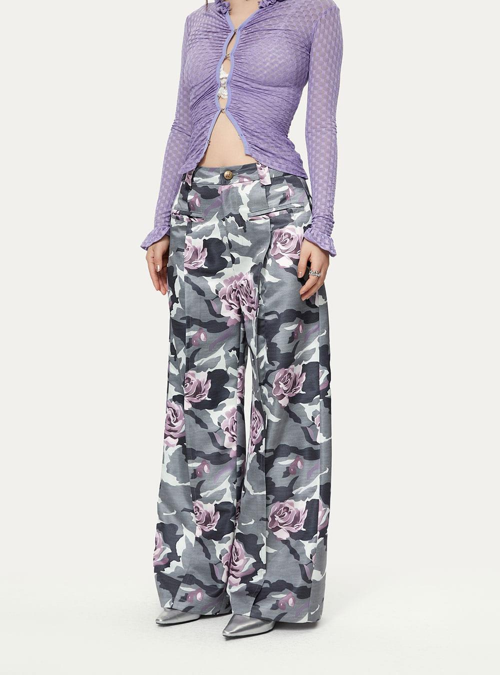 Wild Rose Camo Casual Wide Suit Pants
