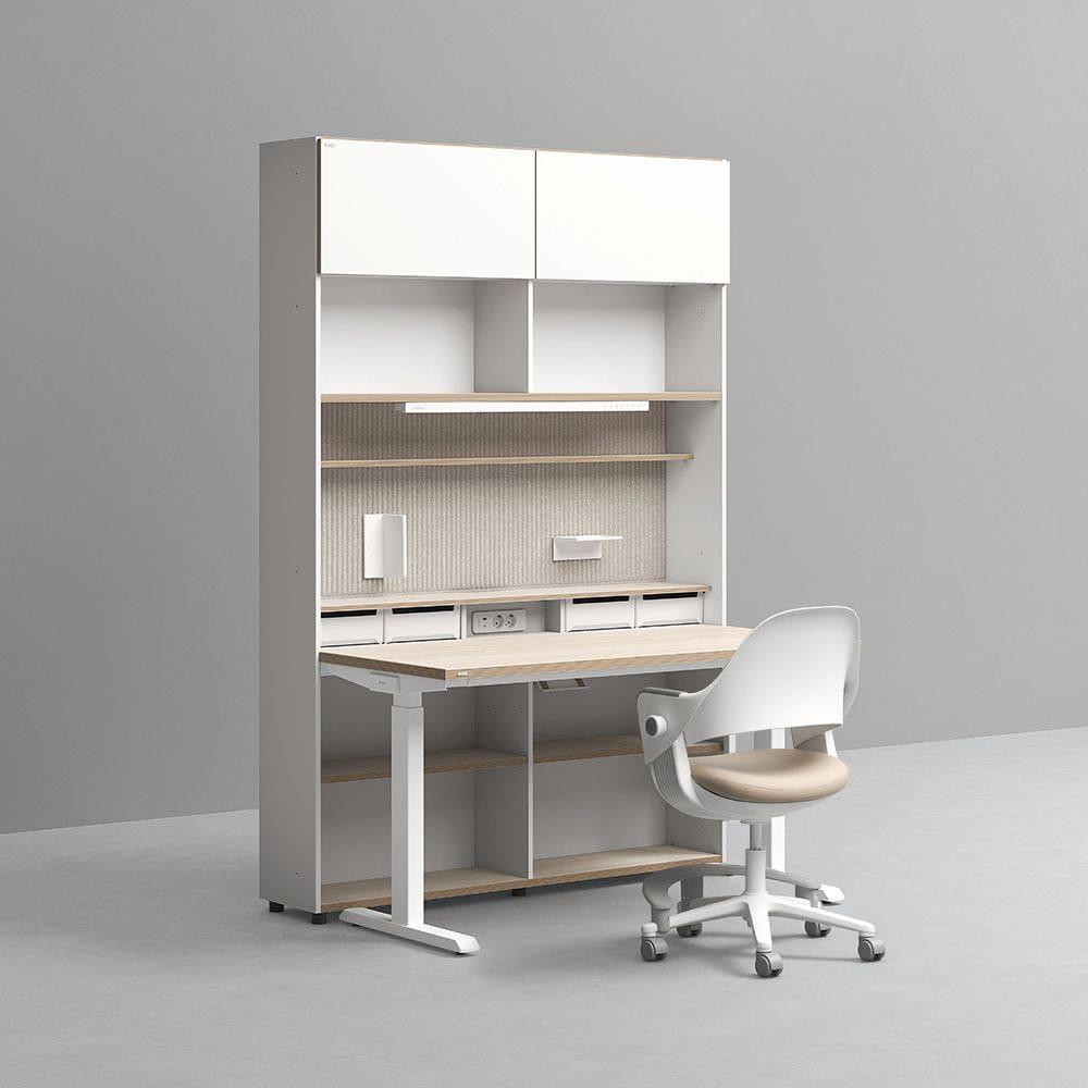 데스커 1400폭 6단 모션 멀티책상세트(조명+도어형) + 링고/올라운드 의자 DSDEM1404J