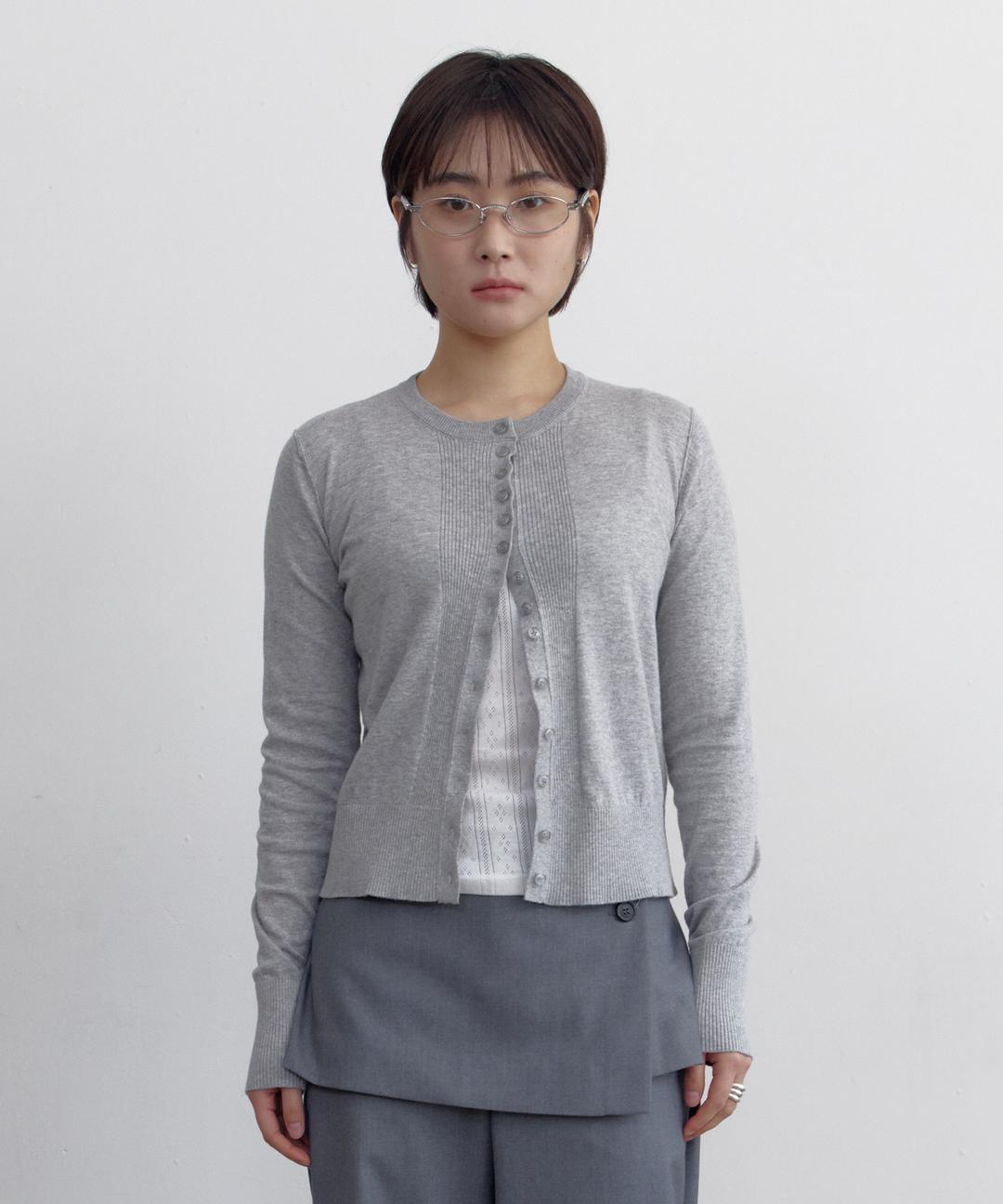 Multi Button Cotton Round Cardigan (Melange Grey)