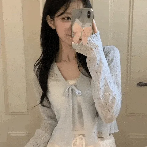 *주문폭주*[여리핏🩵/러블리] 여름 리본 펀칭 시스루 여름 긴팔 가디건 4color/ 살안타템 커버업 플라워 레이스가디건 여리핏