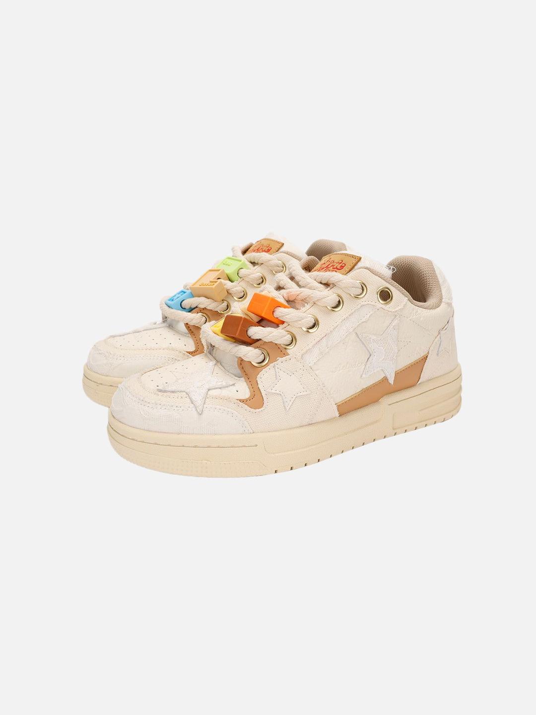 Starry Climb Applique Embroidery Star Skate Shoes - Khaki / 35