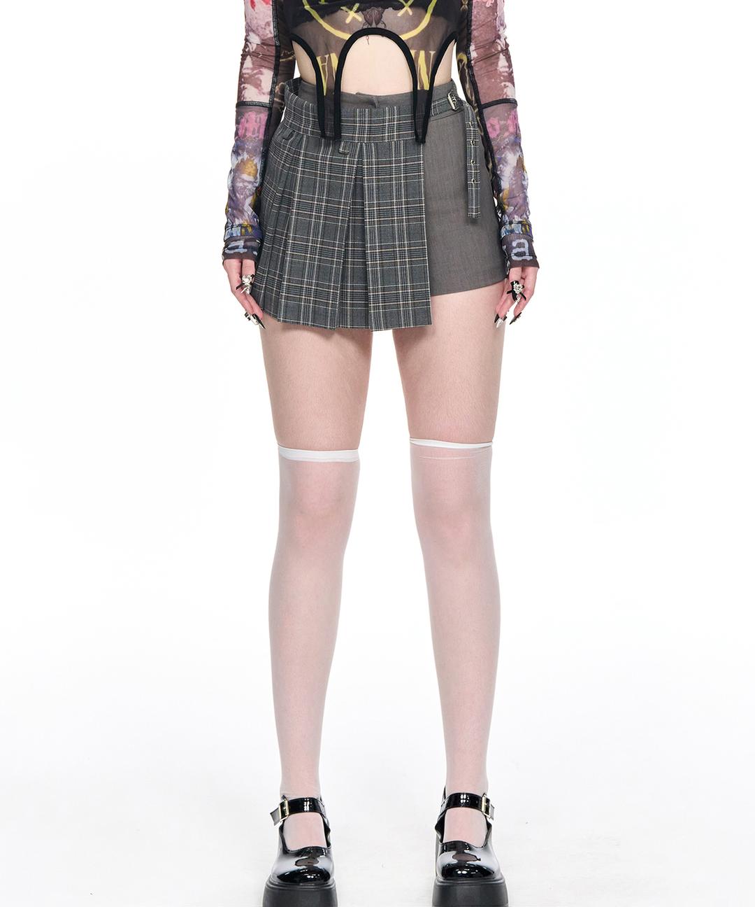 CHECK MINI SKIRT PANTS GREY