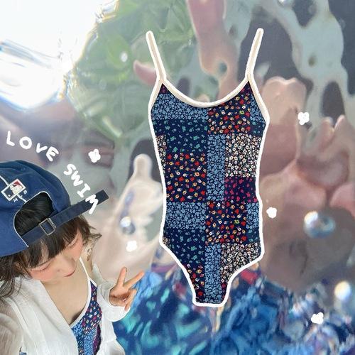 Busan Dolphin Swimsuit 네이비 플라워 패드내장 뱃살커버 수영복