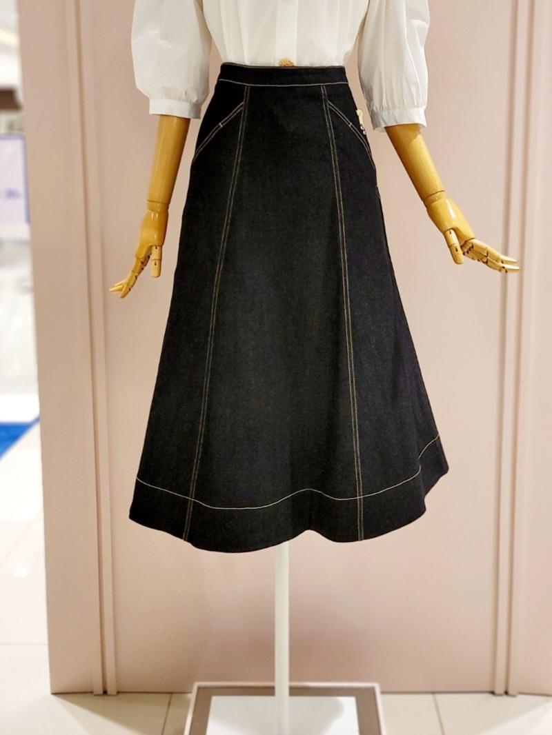 플레어 데님 스커트(S223B357)