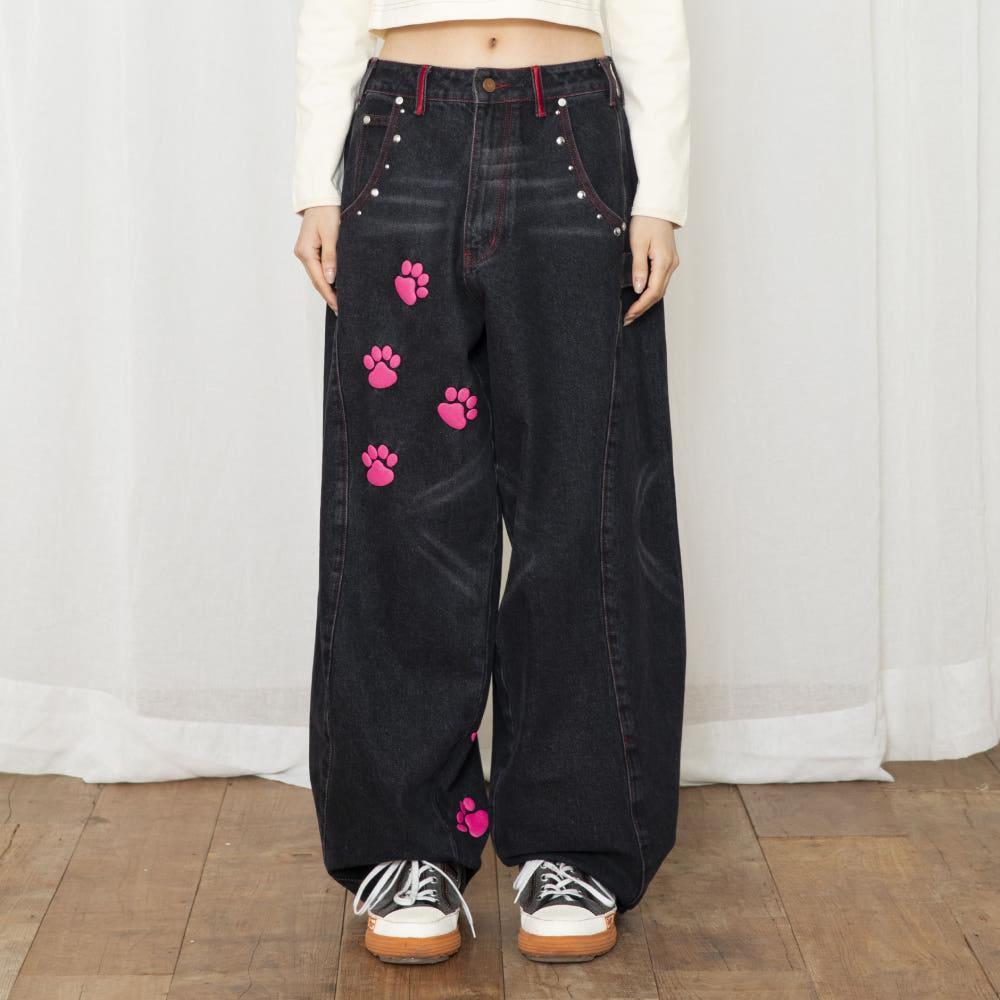 WXP013 미야옹 핫픽스 데님 팬츠 (BLACK)