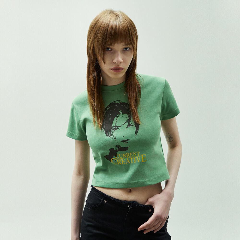 90S PRINTED CROP TEE [OLIVE GREEN]