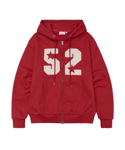 52 APPLIQUE HOODIE ZIP UP RED