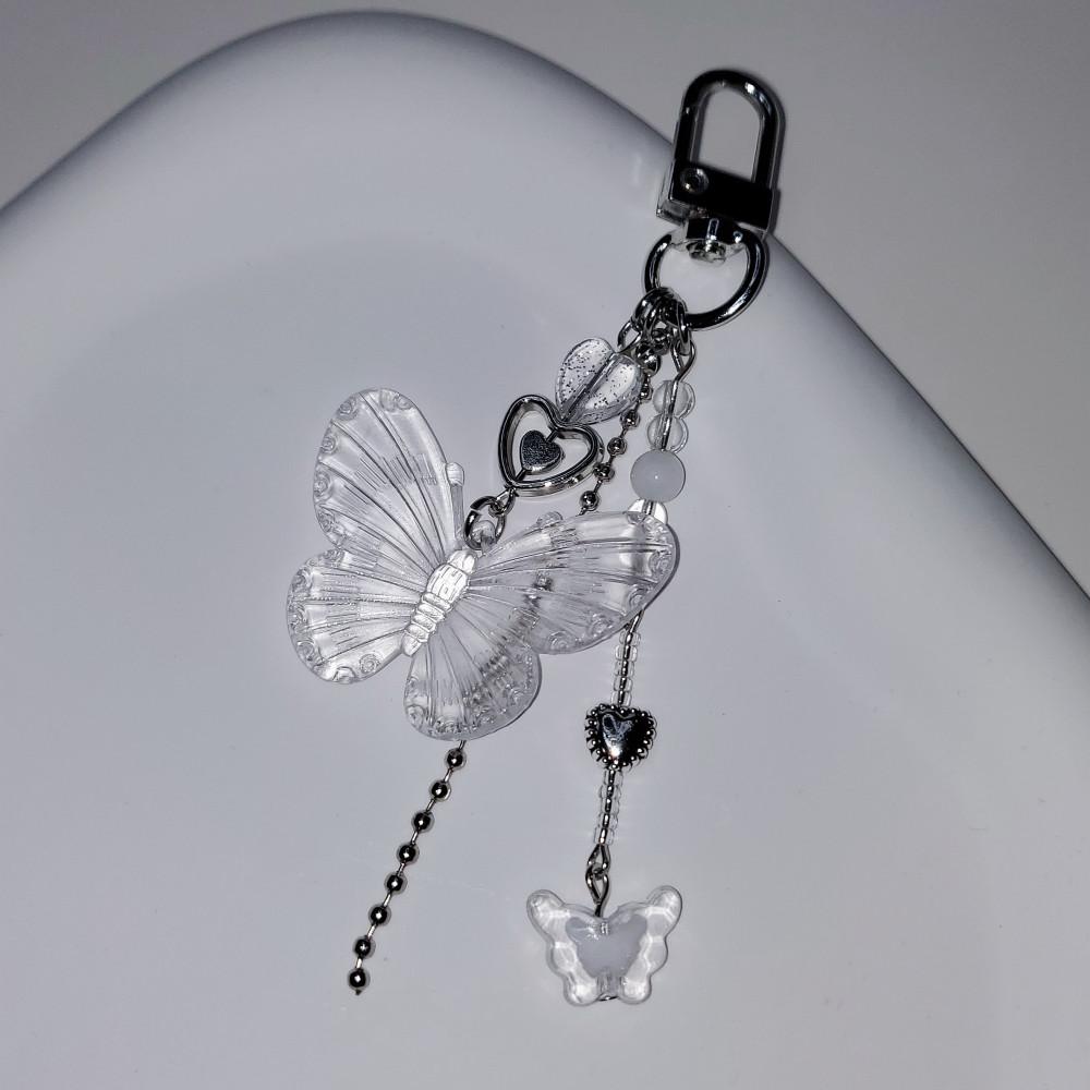 (made) 투명 나비 팬던트 롱 비즈 키링
