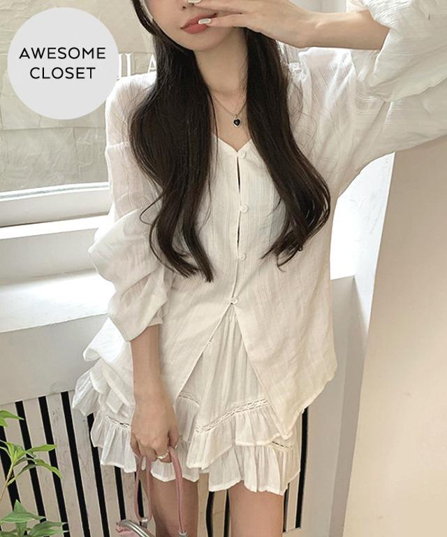 머피 레이스 쉬폰 블라우스+프릴 스커트팬츠SET