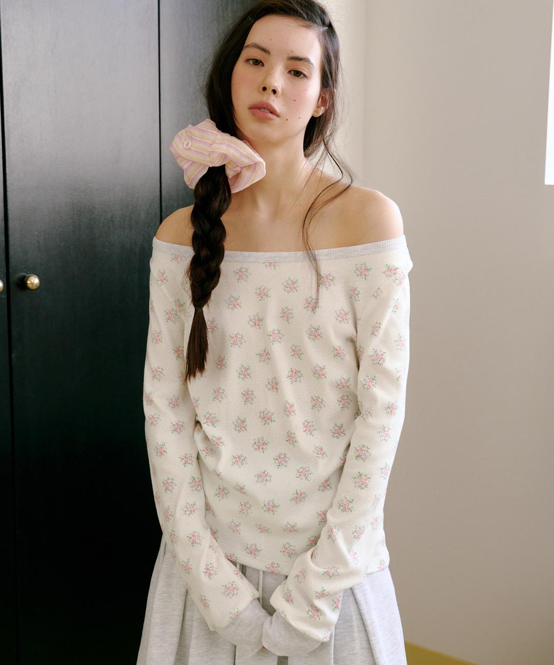 [MIHEE] Bouquet Boatneck Tee, White