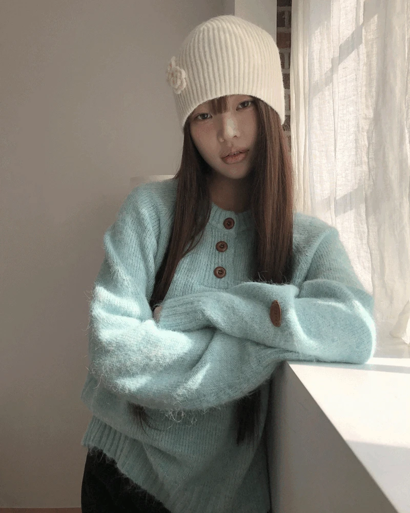 [헨리넥💝] 스하 헨리넥 버튼 오버핏 니트