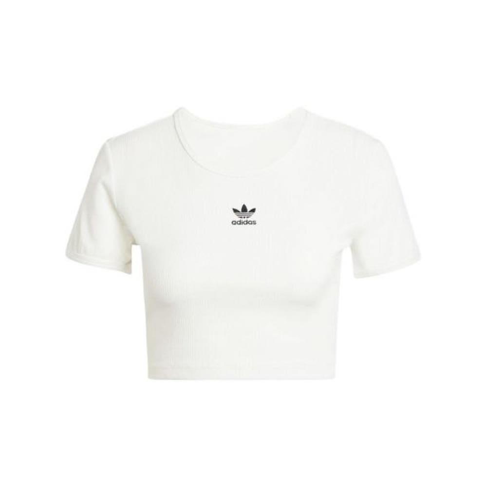 아디다스 에센셜 립 크롭 티 화이트 IY9666 여자 티셔츠 크루넥 라운드티