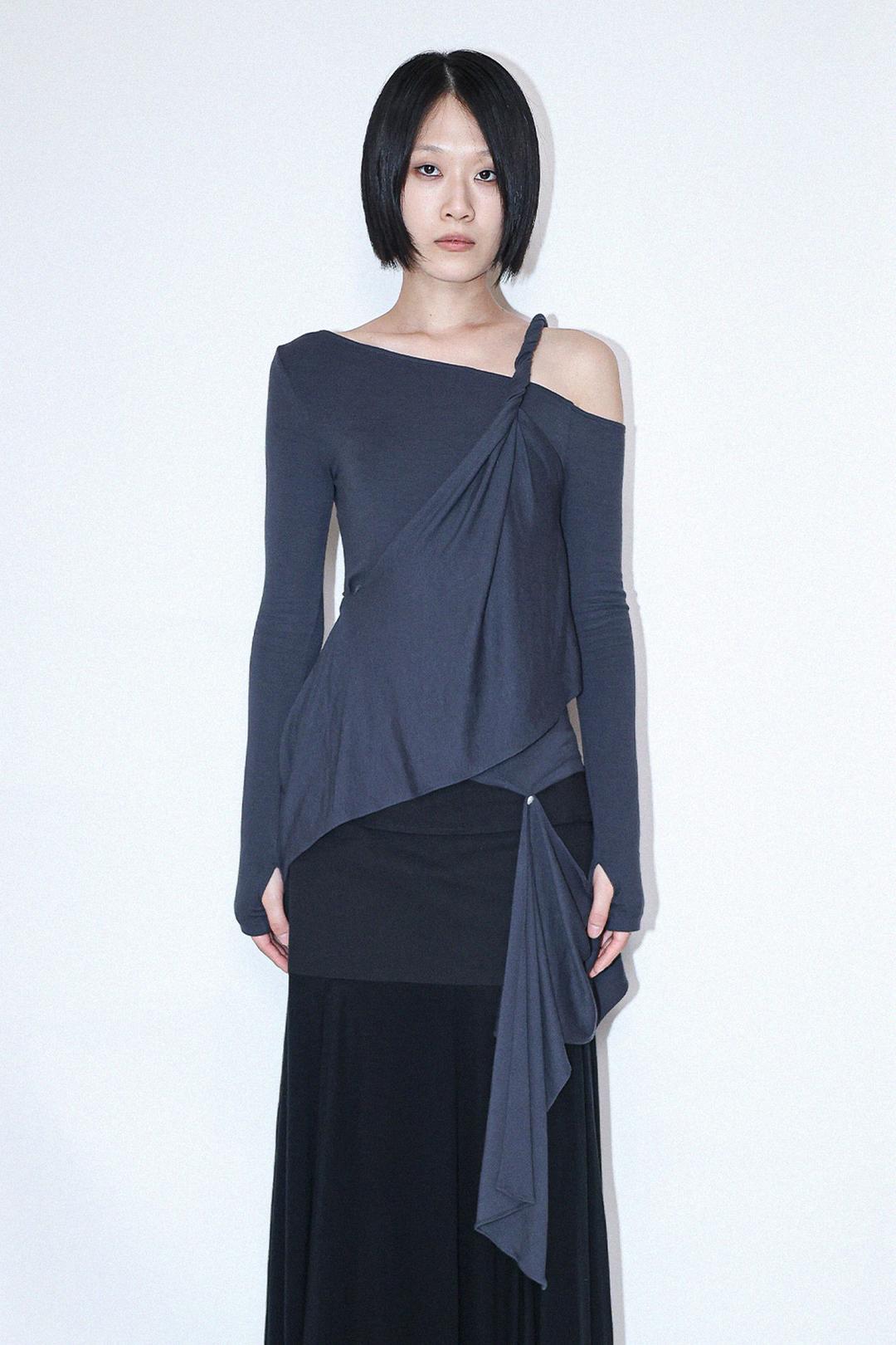 DRAPE MULTI BUTTON TOP_CHARCOAL