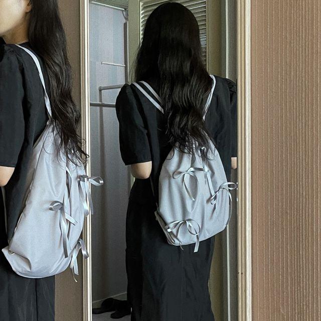 [유니크/포인트가방/여행가방] ribbon bag 발레코어 리본 백팩 숄더백 나일론 스트링 짐색 _소아르