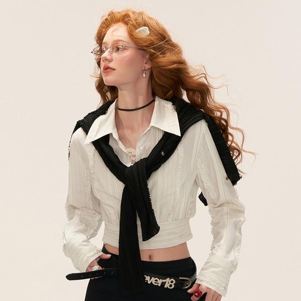 Frill Stripe Crop Shirt