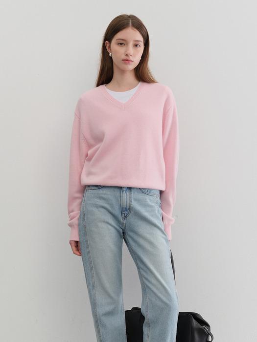 UNISEX CASHMERE V-NECK SWEATER SOFT PINK_UDSW5C105P1