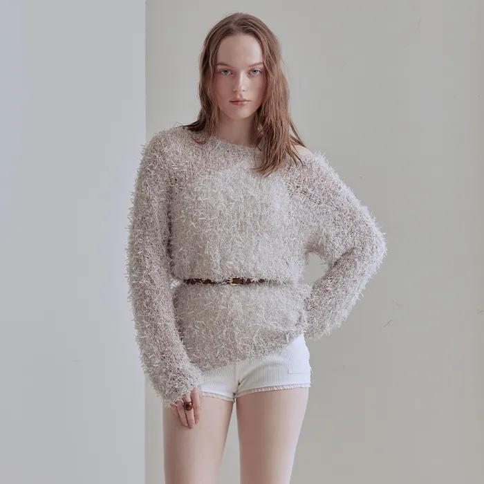 HAIRY ONE SHOULDER KNIT TOP (BEIGE)