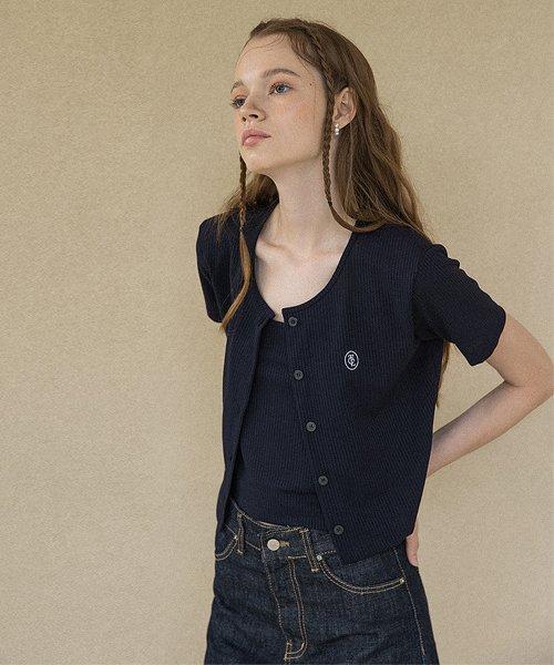 크롭 로고 가디건 세트 (네이비)