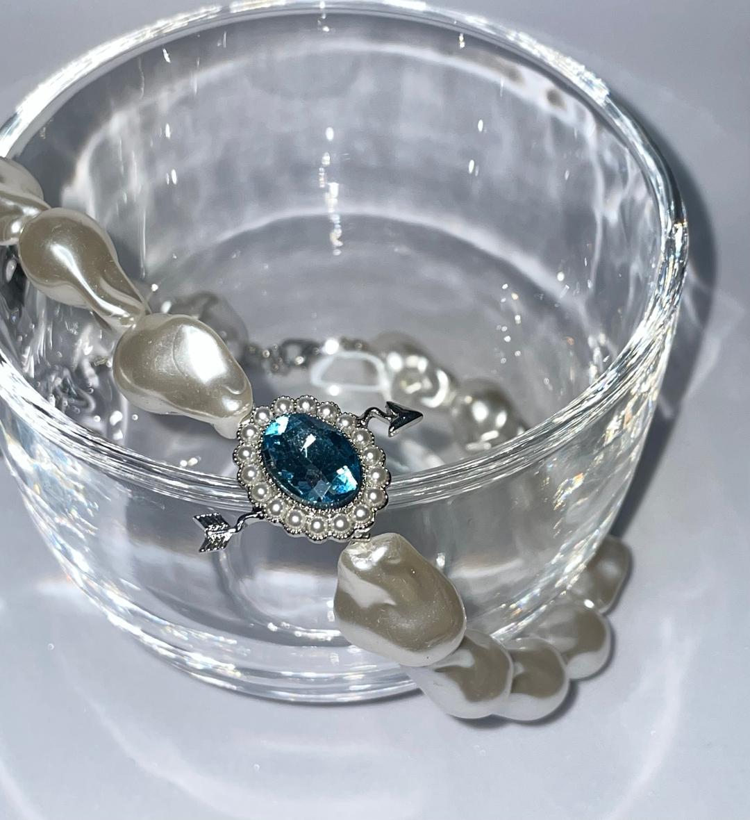 #0003 Blue stone pearl choker