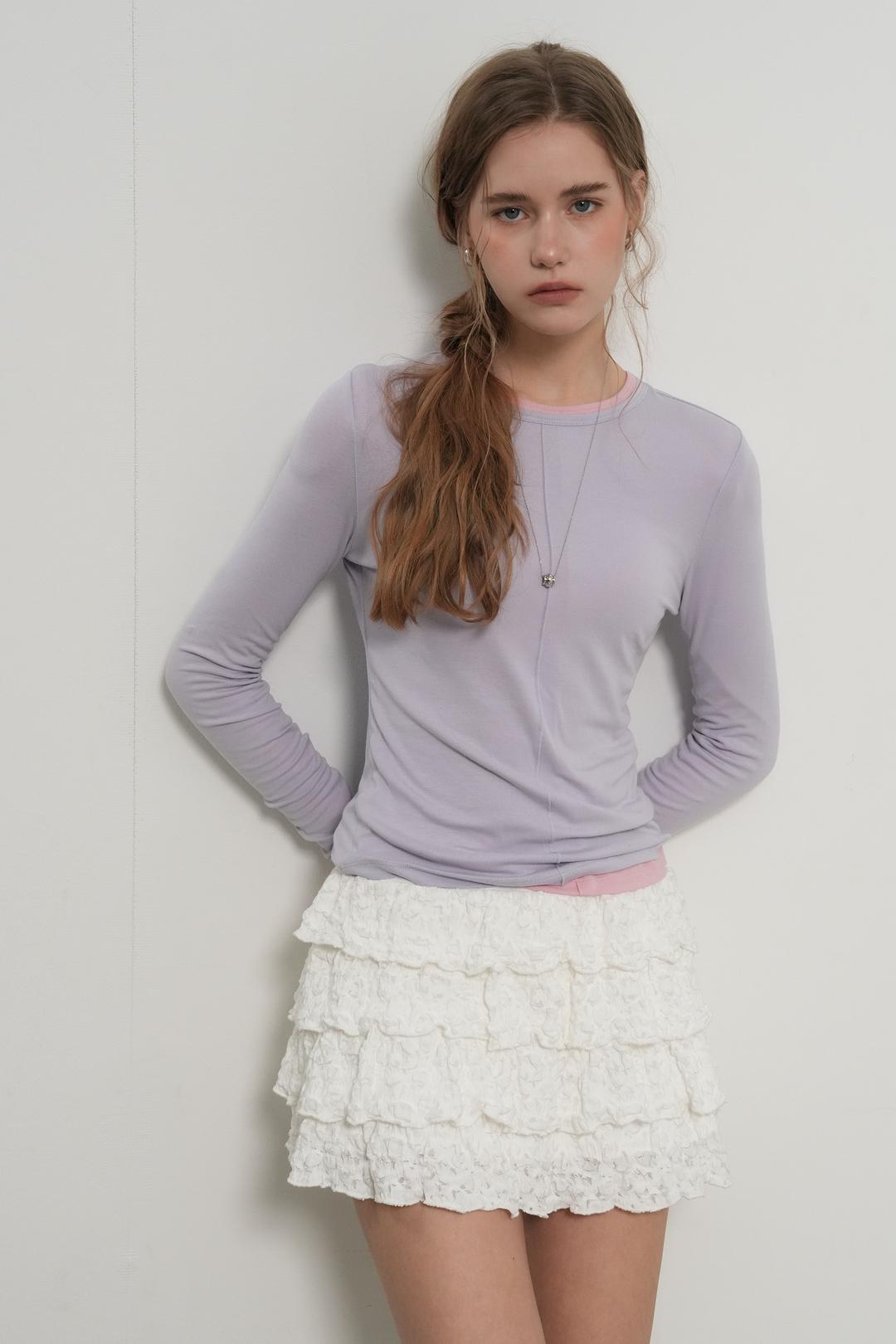 WOMAN 에어리 라운드넥 핀턱 티셔츠 [LAVENDER]