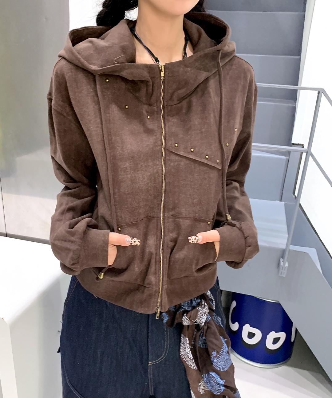 리스훅 반디 스터드 후드 집업