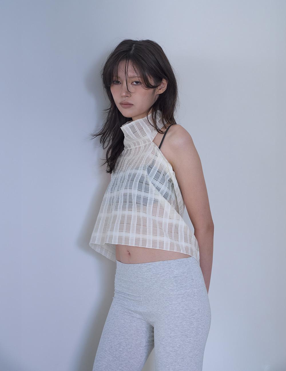 Wave Scarf  Top in Ivory Check