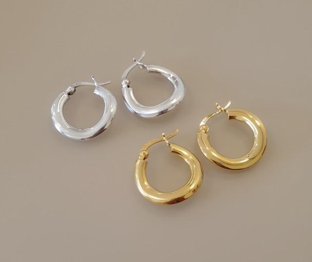 실버925 플랫 해머 웨이브 은 링 귀걸이-실버 골드18k도금