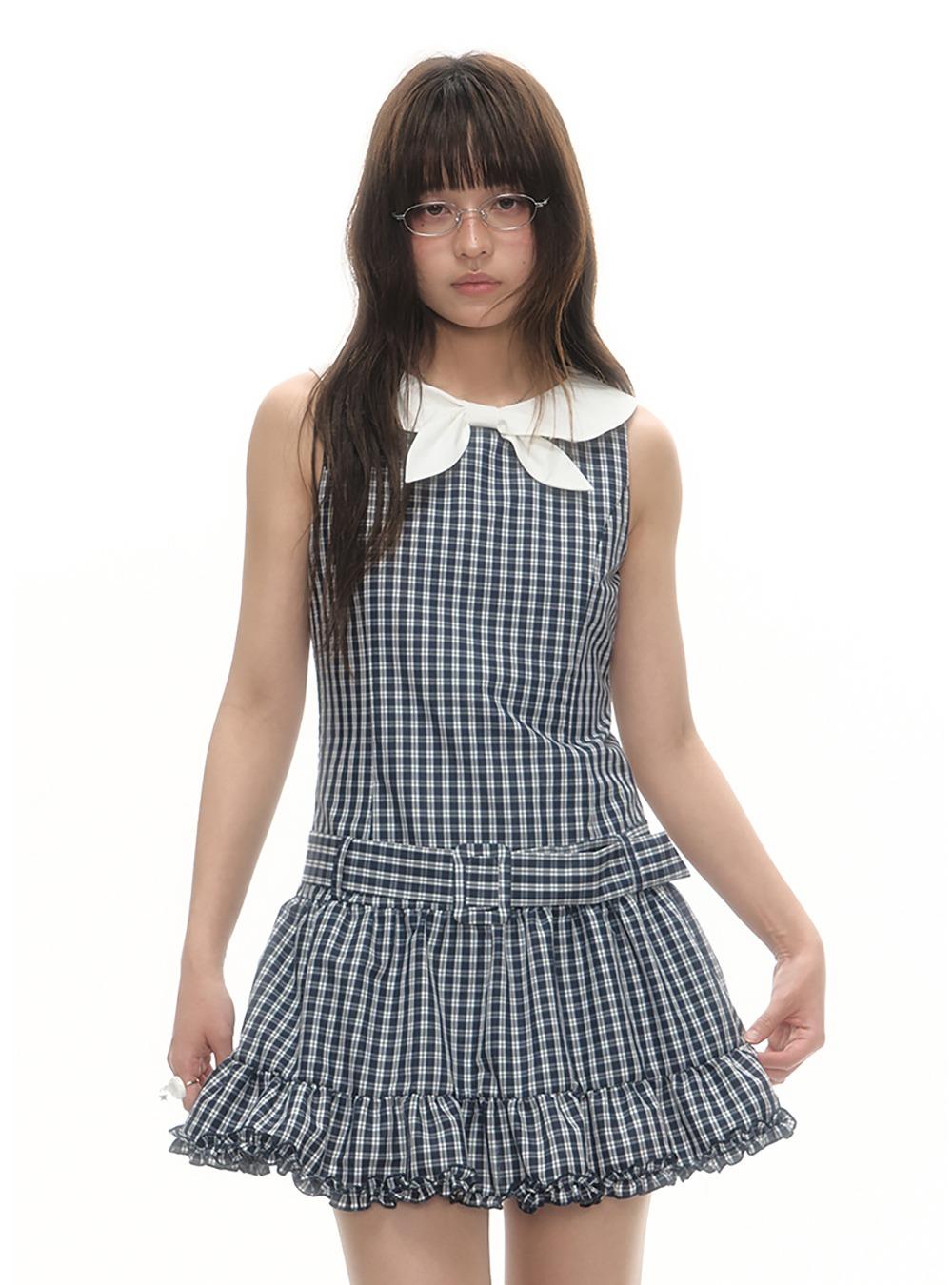 Lovely Ribbon Point Check One Piece