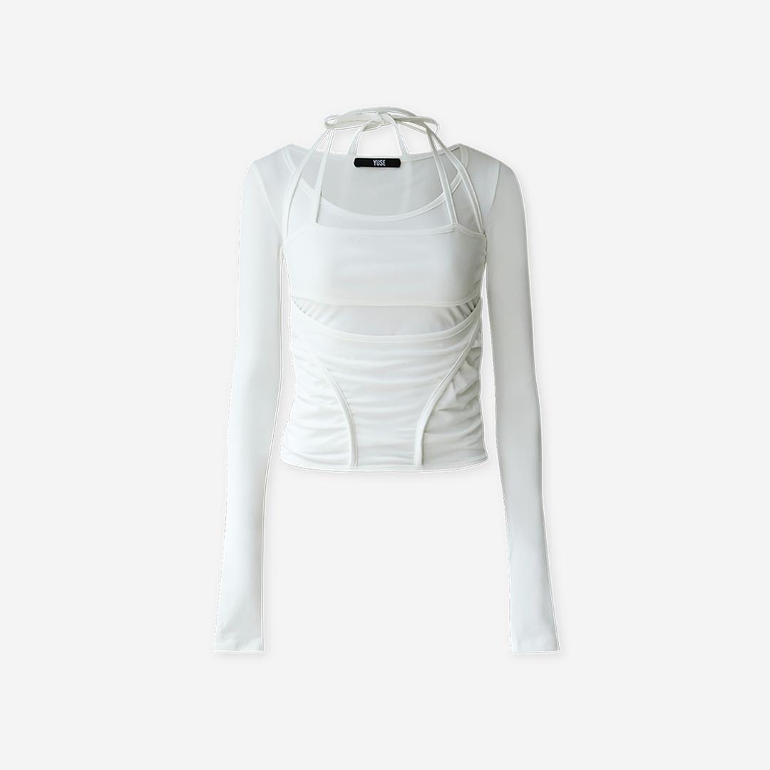 Yuse Women Bustier Layered Long Sleeve Top Ivory