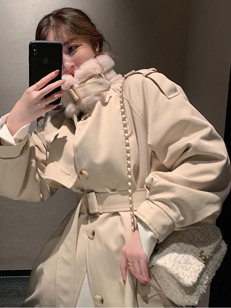 페미닌 퍼 트렌치 롱 코트