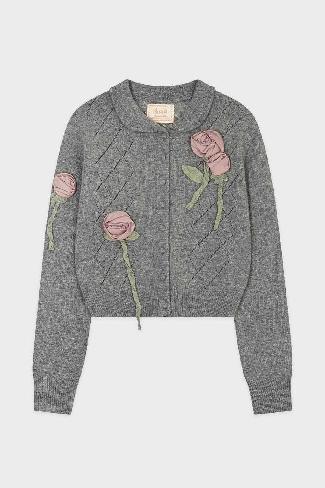 SN Rosette Punching Cardigan (Melange Grey)