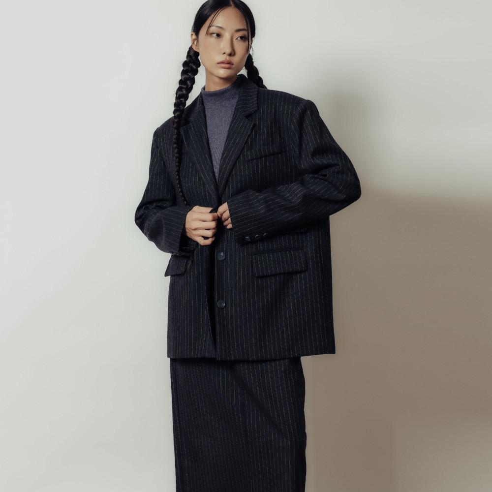 루이즈 셋업 스트라이프 오버핏 블레이져 자켓