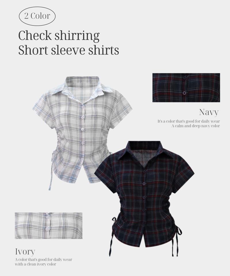 제이블린 차스 체크 셔링 반팔 셔츠 블라우스