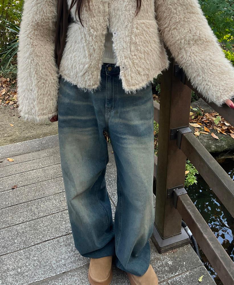 톰 브러쉬 워싱 와이드 데님 팬츠 S,M - 1 color