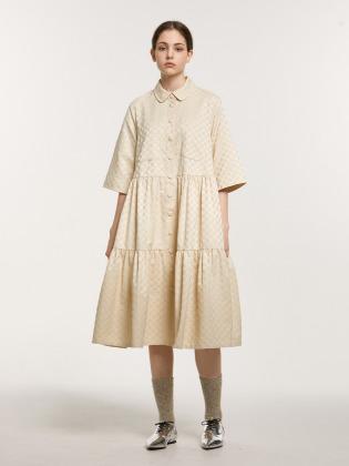 Dot Tiered Shirt Dress_Ivory Dot