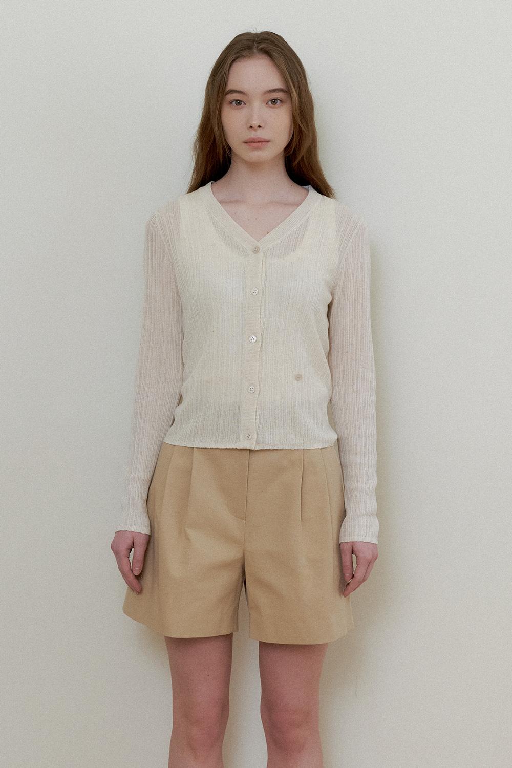 V NECK LINEN CARDIGAN - Oatmeal