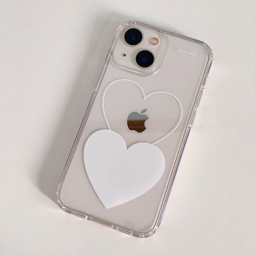 [소소무] 화이트 더블 하트 젤리하드 케이스 폰케이스