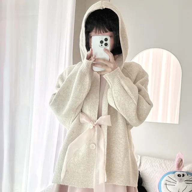 오버핏 후드 가디건 니트후드 2Colors (Beige, Gray)