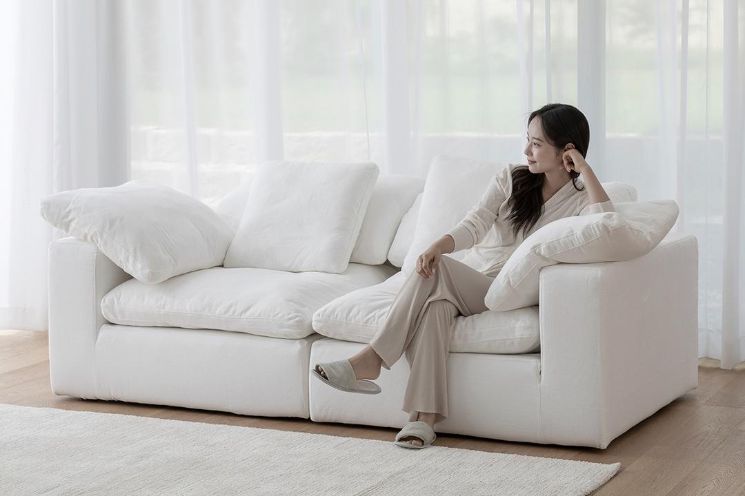 1+1커버 증정 DK238 3인, 코너형 화이트 코튼 워셔블+풀커버링 구스다운 패브릭 소파