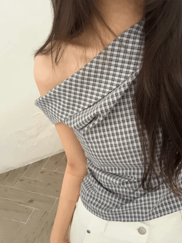 폴드 체크블라우스