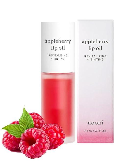 NOONI Korean Lip Oil - Appleberry | Lip Stain, Gift, Long-Lasting, Moisturizing, Plumping, Revitalizing for Dry Lips, Waterproof, No Peel Off, Korean Lip Tint, Red Tinted Lips, 0.12 Fl Oz