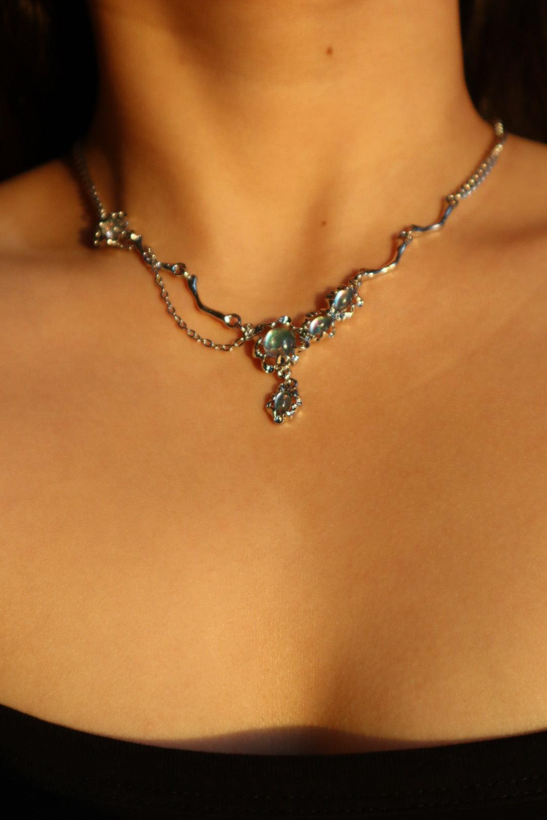 Opal Dangle Necklace - Silver Plated Pendants