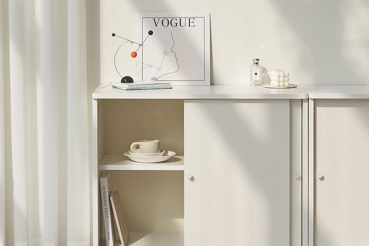 [5%쿠폰][단독]미떼 E0 미드센츄리 선반/서랍 슬라이딩 수납장 800